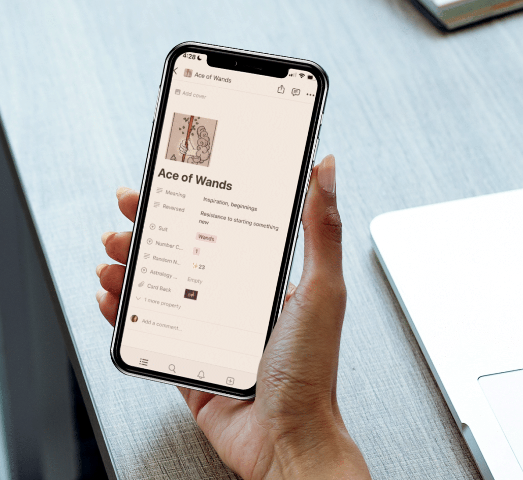 Notion Tarot Cards Phone Closeup 1030x946